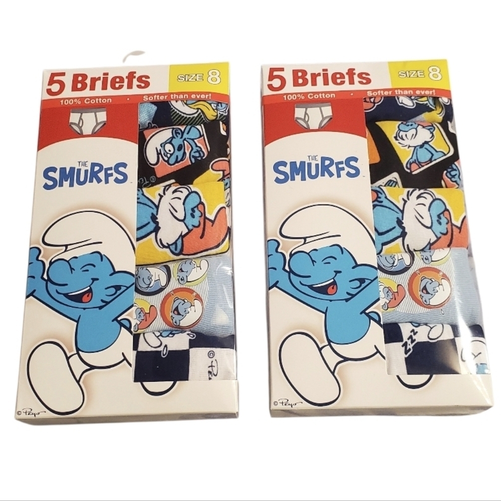 NWT The Smurfs Kids 5 PC Boy's Cotton Briefs Underwear 2 Pack SZ 8